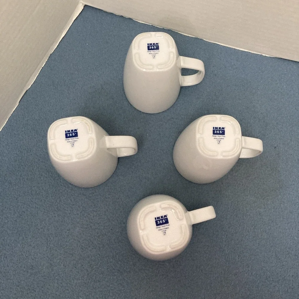 Ikea 365+ Susan Pryke White Square Bottom Coffee/Tea Mugs (21986) - Set of 4